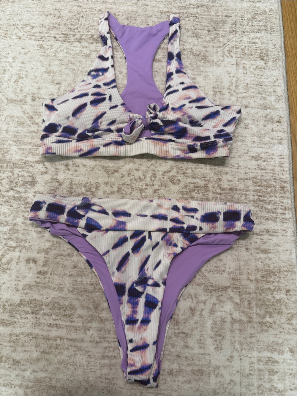 Purple Tie-Dye Ribbed Bikini Set